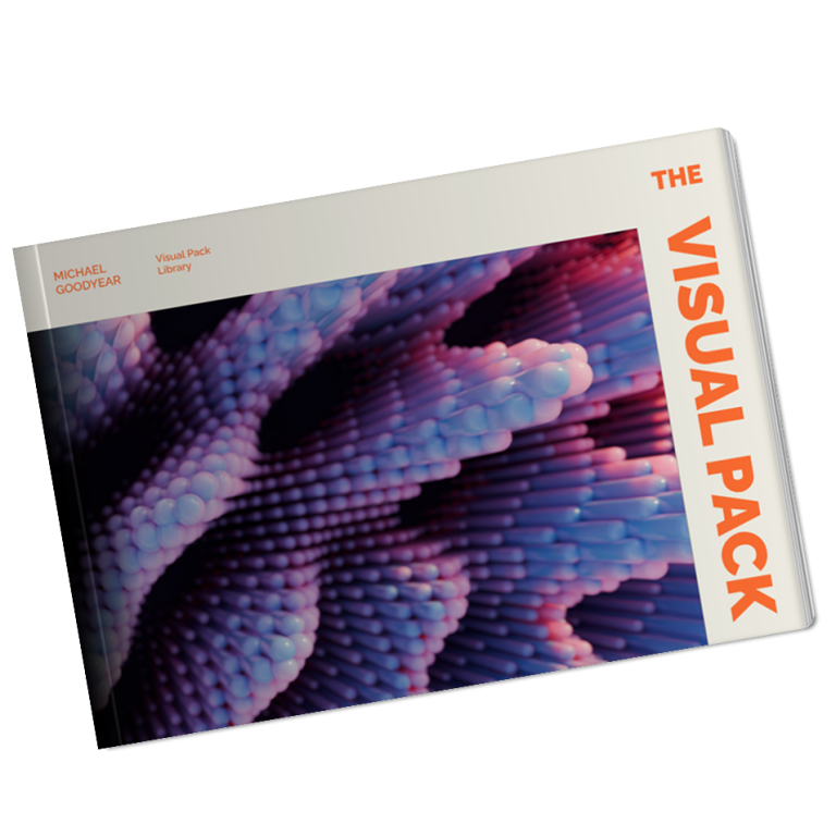 Michael Goodyear The Visual Pack Library A creative design booklet titled "The Visual Pack" with an abstract textured cover.