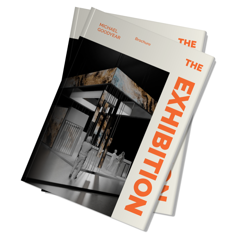 Michael Goodyear The Exhibition Brochure Two stacked brochures titled "The Exhibition" featuring a modern design.